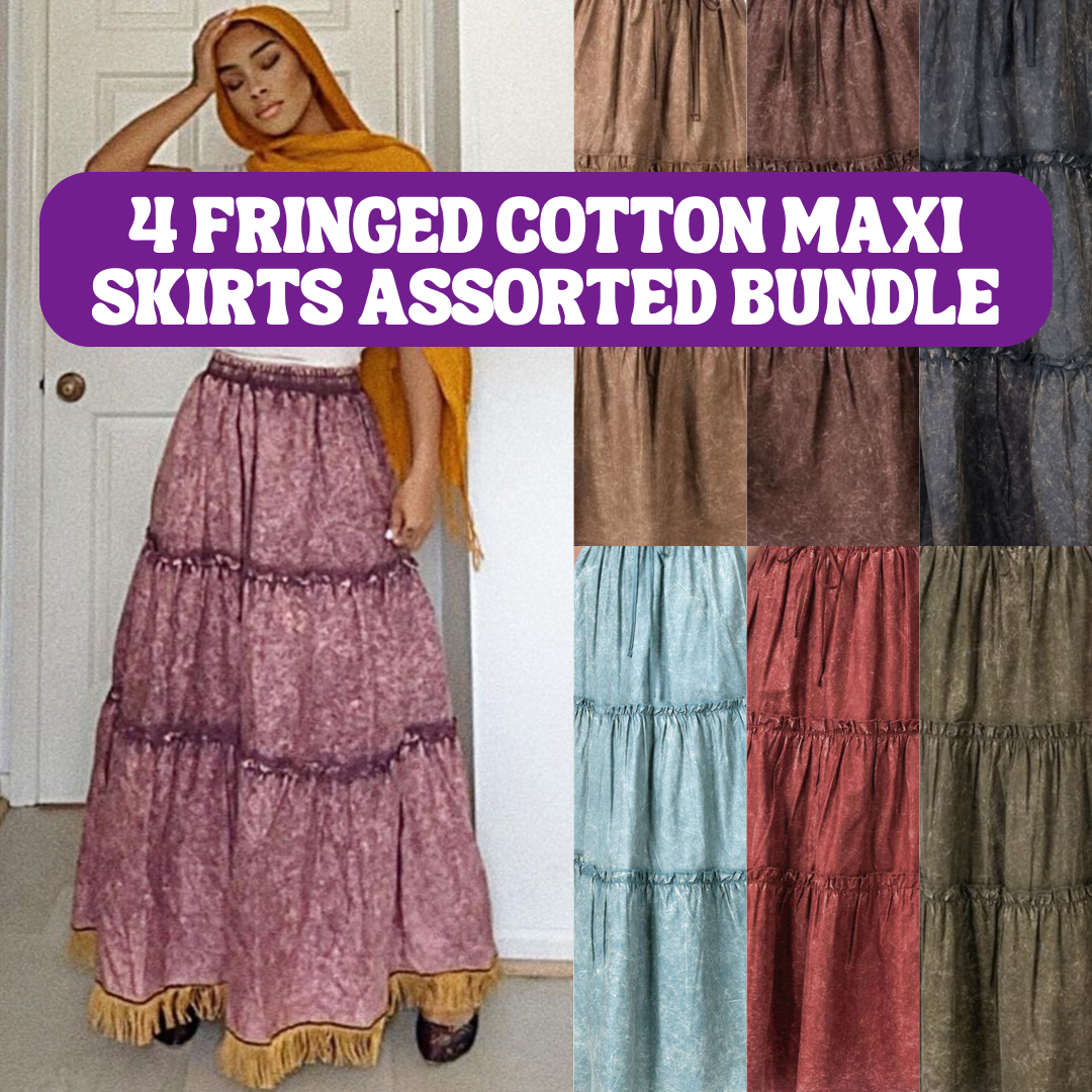 Fringed Cotton Maxi Skirt Bundle (4 Assorted Colors)