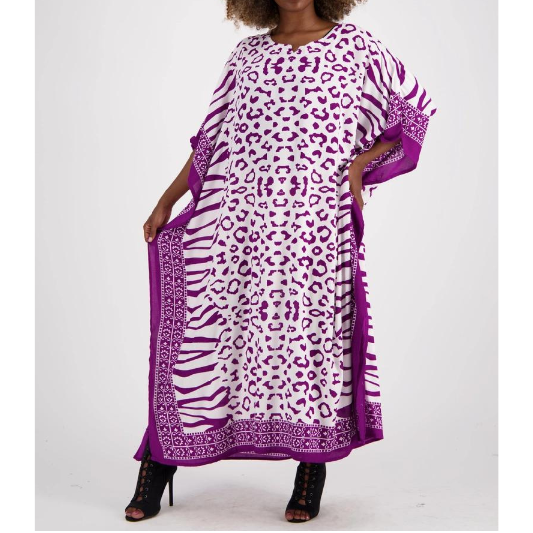 Zebra Print Kaftan Maxi Dress with Headwrap - Free Worldwide Shipping- Sew Royal US